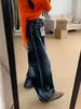 Calça jeans americana retrô de cintura alta, solta, perna larga, para mulheres baixinhas, azul-acinzentada, com caimento fluido, estilo despojado, emagrecimento