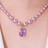 Colar de Cristal Zircônia Pérola Roxa, Luxo Leve, Simples, Temperamento de Alto Padrão, Moda Clavícula, Estilo Francês, Versátil, Pingente Personalizado