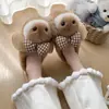 Pantuflas de Felpa con Lazo de Conejo de Dibujos Animados para Mujer 2026 Invierno Dulces Lindas Cálidas para el Hogar de Algodón Estilo Adolescente