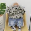 Traje de verano de manga corta para bebés, niños y niñas, estampado de estilo sencillo, ropa de verano para niños, sudadera cómoda, ropa de dos piezas para niños.