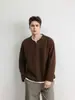 Otoño/Invierno Old Money Sencillo Camiseta de Manga Larga de Punto Waffle Falso Dos Piezas Camisa Henley Retro Americano de Cuello V Top Casual Americano
