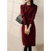 Vestido de Tricô para Mulheres, Outono e Inverno, Novo Estilo Versátil, Sensação Retro de Alto Padrão, Camada Base de Manga Longa, Fonte de Tricô Dalang