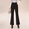 Pantalones de Micro Campana para Mujer 2026 Invierno Nuevo Estilo Negro Gama Alta Ajustados de Cintura Alta Cálidos Modernos de Seda Color Sólido Pantalones de Campana