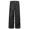 Calça Jeans Original Masculina de Barra Reta com Bordado Patchwork e Costura Contrastante, Marca Moderna com Personalidade Irregular, Calça Longa Solta de Perna Larga