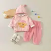 Conjunto de bebé con forro de polar, otoño e invierno, unisex, con una chaqueta con capucha y cremallera con estampado de estrellas de dibujos animados y leggings a juego, un conjunto de dos piezas