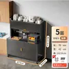 Estante de cocina de pie multicapa, gabinete para horno de microondas, aparador multifuncional de acero al carbono, encimera de losa de roca, gabinete