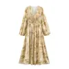 ¡Orden de exportación! Nueva ropa de mujer estilo europeo y americano transfronteriza, moda francesa, estilo pastoral, versátil, entallada en la cintura, cuello en V, vestido largo estampado