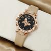 2025 Transfronterizo Más Vendido Reloj de Pulsera con Correa de Placa Redonda de Luz de Mariposa Oro Rosa Juego de Joyería de Mariposa de Perlas