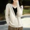 Chaqueta con capucha de punto para mujer, estilo coreano, nueva para otoño e invierno 2026, con bolsillo con cremallera, prenda exterior casual holgada de manga larga