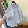 Camisa de Proteção Solar com Capuz Listrada Estilo Preguiçoso Tamanho Extra Grande 120kg para Mulheres, Top Casual Versátil Fino Solto de Verão