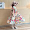 6725 Verano Nuevo Estilo Coreano Ropa Infantil Vestido de Niña Niño Falda de Vuelo Grande Falda Empalmada de Algodón Padre-Hijo Manga Corta Falda Larga
