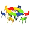 Mesa Redonda Combinada y Sillas para Sala de Actividades Infantiles, Escritorios y Sillas de Altura Ajustable para Aula de Estimulación Preescolar, Mesa Trapezoidal Colorida