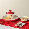 Juego de Té de Cerámica con Diseño Pintado a Mano del Dios de la Fortuna para Uso Doméstico - Taza de Té Principal Antiescaldante con Tapa