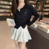 Vintage Niche Fashion Slim-fit Emagrecimento All-match Crewneck Manga comprida Cardigan de malha outono novo estilo preguiçoso Top para mulheres