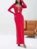 Nuevo vestido largo de moda europea y americana, manga larga, cuello en U, hueco, ajustado, entallado en la cintura, que realza la figura, bodycon, sexy