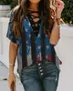 Día de la Independencia comercio electrónico transfronterizo Amazon Estrella Nueva rayas camiseta estampada a rayas negras para mujer