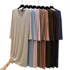 Vestido Modal com Gola V e Manga Longa para Mulheres, Vestido Base Estilo Novo, Vestido Longo Feminino, Camisola Solta Plus Size de Manga Longa, Vestido Camiseta