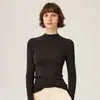 Suéter de punto para mujer, 100% lana pura, hilo Yangtze alemán, corte ajustado, cuello alto medio, manga larga