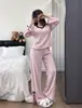 Conjunto de Pijama Cruzado Europeo y Americano para Mujer Nuevo Cuello en V Manga Larga Pantalón Largo Tacto de Alta Gama Se Puede Usar Fuera de Casa Ropa de Casa Conjunto de Dos Piezas