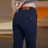 Calça Social Casual Masculina Francesa Anti-Rugas Sem Ferro, Corte Slim Reto, Versátil para Outono, Azul Elástico, Marca Business, Calça Social para Inverno