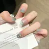 Uñas Portátiles Hechas a Mano, Puntas de Uña de Longitud Media con Forma de Almendra, Parches para Uñas Estilo Ins al por Mayor, Uñas Postizas Portátiles Ojo de Gato