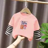 G2139# Camiseta de Manga Longa 100% Algodão para Meninos e Meninas Roupas de Outono Roupas de Primavera e Outono Roupas Infantis Camiseta Básica Infantil Top Roupas de Outono Camiseta da Moda T