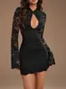 Novo vestido de moda europeia e americana sexy para garota quente com design vazado de renda, estilo socialite elegante, bodycon justo
