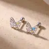 Brincos Borboleta Coloridos de Prata Pura S999 para Mulheres, Design de Luxo Leve com Zircônia, Populares no Xiaohongshu e Douyin