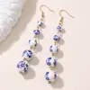 Ez5886 Pendientes de Perlas con Patrón de Porcelana Azul y Blanca Europea y Americana Transfronterizos Moda Retro Pendientes para Mujer
