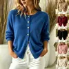 Roupas femininas novas para outono e inverno, estilo transfronteiriço europeu e americano 2026, cardigã de botões liso, blusa de manga comprida, suéter para Amazon