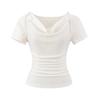 Playera de Manga Corta con Cuello Swing Estilo Coreano para Mujer Verano 2025 Diseño de Lazo con Tirantes Elegante Slim Top de Hombro Derecho Ins