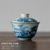 (Oferta especial) Tetera de Estilo Antiguo Tianqing Ru Kiln con Esmalte Craquelado y Tapa de Tres Piezas, Taza Maestra de Cerámica Azul y Blanca Taza de Degustación