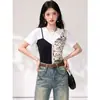 Elegante diseño de dos piezas, camisa de manga corta para mujer, nuevo top casual tipo jersey de moda de verano en blanco