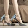 Tacones Altos de Punta Francesa para Mujer 2025 Nuevo Estilo Hebilla Lazo de Perlas Zapatos de Dama Versátiles Tacón de Aguja Zapatos Huecos