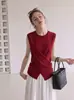 Colete Regata de Tricô Vermelho Estilo Hong Kong Retrô Feminino de Verão Peça de Sobrepor de Alta Qualidade Bolero Sem Mangas Slim