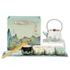 Juego de Té Qianli Jiangshan Cultural y Creativo Tendencia Nacional Pintado a Mano con Tetera de Asa Regalo de Kung Fu para Negocios Caja de Regalo Souvenir Cerámica