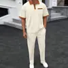 Traje Polo Waffle de Color Combinado con Estampado y Solapa Casual de Manga Corta para Hombre Nuevo Transfronterizo 2025 Temu