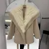 2025 Nuevo Otoño e Invierno Cuello Marino Silueta Lana Doble Cara Abrigo Exterior Abrigo Exterior Piel de Zorro Genuina para Mujer Longitud Media Moderno