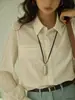 Camisa de Manga Larga Azul de Lyocell Estilo Retro Francés para Mujer Diseño Primavera 2026 Camisa Holgada con Cuello Polo Moderna