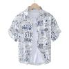 Camisa de manga curta com 1639 letras impressas masculina tendência japonesa usar camisa casual solta uma geração de cabelo