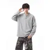 Sudadera con Cuello Henley Bordado Estilo Americano para Hombre Otoño Holgada Desestructurada Cuello Alto Manga Larga Camisa POLO Capa Base Interior para Hombre