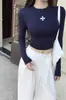 Estampado Retro Americano Cuello Redondo Estilo Ins 2026 Otoño Chica Picante Top Corto Ajustado Camiseta de Manga Larga