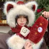 Bonito Sombrero de Oso para Mujer, Nuevo Estilo de Invierno, Felpa, Cortavientos, Engrosado, Cálido, Adelgazante de Rostro, Protector de Orejas, Gorro Bufanda