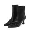 Botines de Punta Francesa para Mujer de Cuero Suave de Caña Media Botas Individuales Estilo Nuevo 2023 Botas de Tacón Fino de Tacón Alto Botas Elásticas Finas de Celebridad de Internet