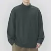Camisa Básica Masculina Gola Alta Solta Manga Longa Algodão Puro Pesado Estilo Americano Cor Sólida