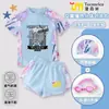 Maiô Infantil Feminino Cartoon Minecraft, Tamanhos Médio e Grande, Conjunto de Duas Peças Secagem Rápida Proteção Solar, Maiô Infantil Masculino de Manga Curta e Shorts