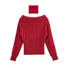 Fabricante de ropa para mujer transfronterizo al por mayor 2026 Moda europea y americana casual ajuste ceñido de un solo hombro cuello acanalado sin cuello top de punto