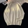 Suéter de malha gola redonda liso, estilo japonês retrô para outono e inverno, caimento justo, suéter de tricô versátil, manga longa para homens e mulheres, caimento solto para casais