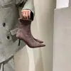 Botines de tacón alto para mujer Chuyuji, estilo francés, botas delgadas de ante con punta fina, botines elegantes vintage de tacón fino para otoño e invierno, tobillo al descubierto