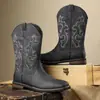Amazon Aliexpress Populares Transfronterizos Hombres Media Pantorrilla Bordado Retro Talla Grande Manga Multicolor Grande Ancho Cabeza Botas de Caballero